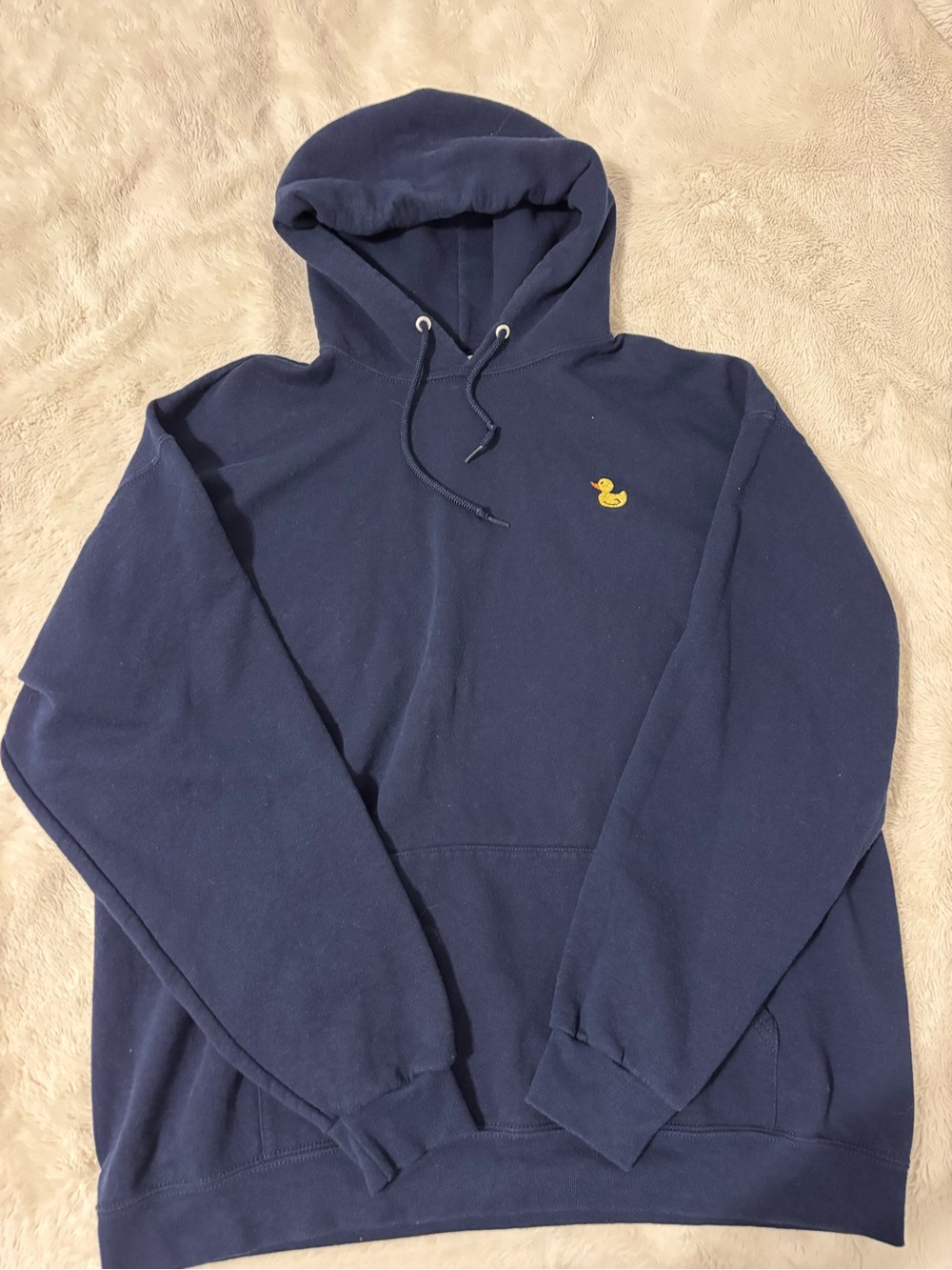 Navy Hooded Sweatshirt with Duck Embroidery